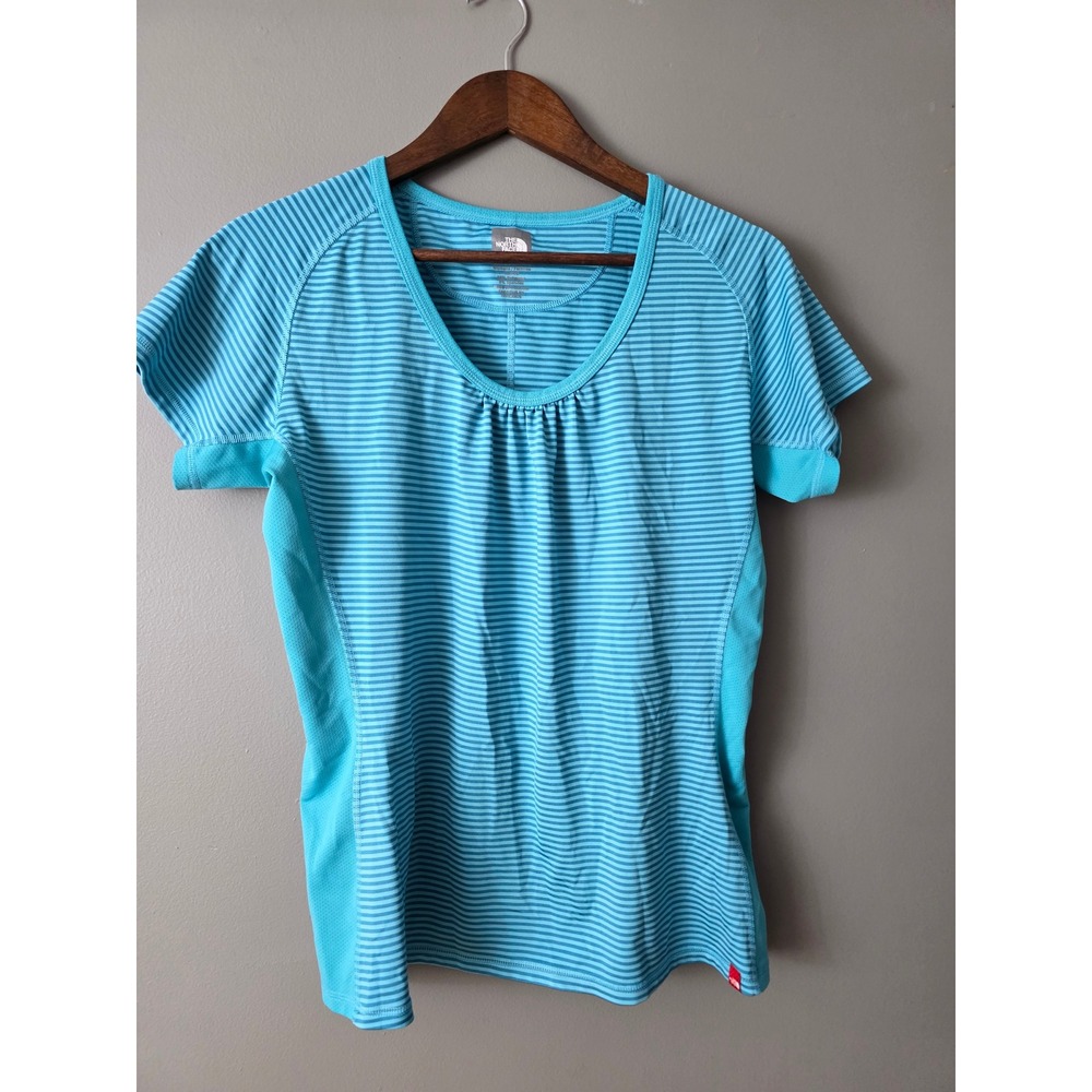 The North Face Womens XL VaporWick Striped Performance T-Shirt Blue Turquoise